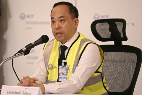 Kittipong Kittikachorn, director of Suvarnabhumi Airport, speaks during a news conference in Bangkok on May 21, 2024