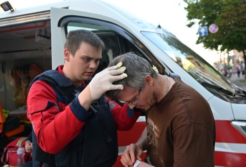 Paramedics tended to people injured in the strike