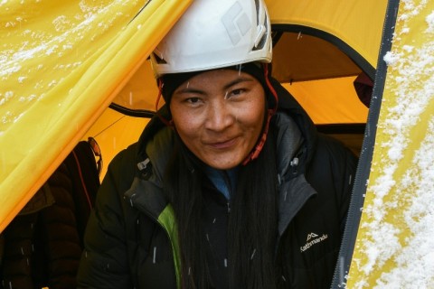 Phunjo Lama, pictured at Everest base camp, where she broke her own record for the fastest ascent by the woman