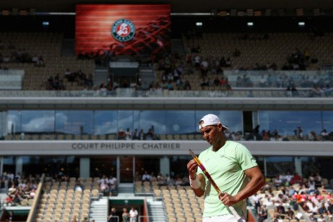 Keep playing?: Rafael Nadal takes part in a practice session