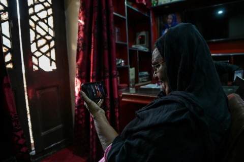 Former sex worker Shagufta watches the trailer of "Heeramandi"