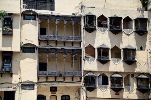 Balconies and windows of courtesans' haveli, or a mansion, where they used to live and perform in Lahore's red-light district