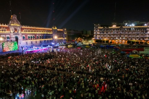 Supporters of Mexico's winning presidential candidate Claudia Sheinbaum pack the Zocalo square in Mexico City
