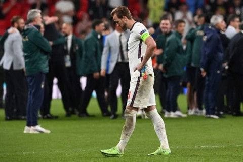 A disconsolate England captain Harry Kane after losing the penalty shoot-out to Italy in the last Euro final at Wembley 