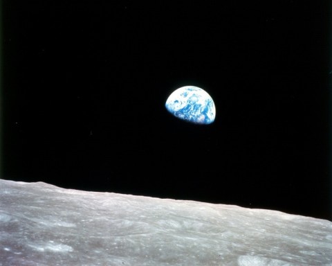 Earthrise over the Moon taken on December 24, 1968 from Apollo 8, the first crewed lunar mission