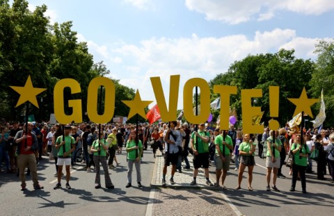 Tens of thousands of demonstrators rallied in cities across Germany Saturday, urging a vote against the far-right, with the anti-immigration AfD party polling at up to 15 percent