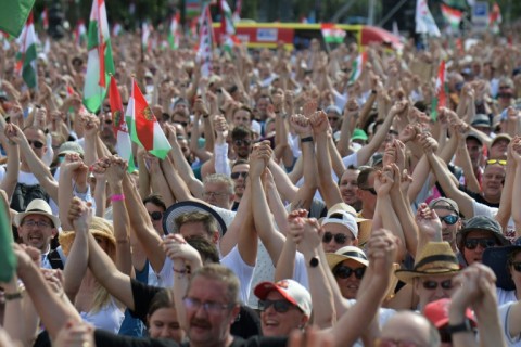 Tens of thousands rallied for Hungarian opposition figure Peter Magyar, who has emerged as the main challenger to long-time nationalist Prime Minister Viktor Orban, on the eve of EU elections