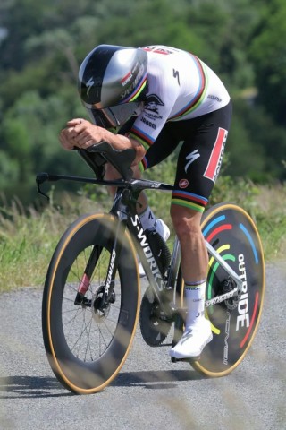 Team Soudal's Remco Evenepoel won the stage 4 time trial in the Criterium du Dauphine on Wednesday