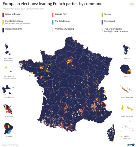 European elections: leading French parties by commune