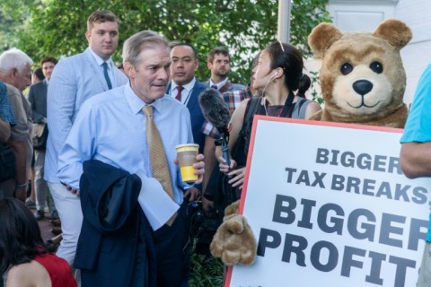 US Congressman Jim Jordan arrives for a House Republican Conference meeting with Donald Trump at the Capitol Hill Club on June 13, 2024 in Washington, DC