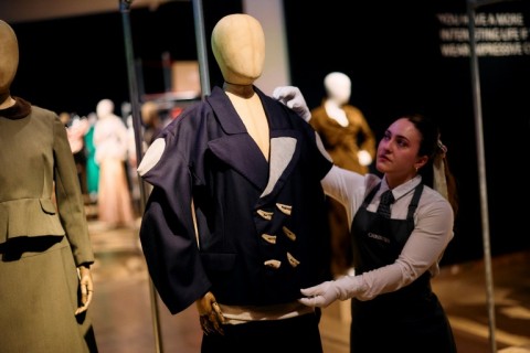 The earliest piece is a navy jacket and skirt ensemble from her 'World's End, Witches' Autumn-Winter 1983 collection