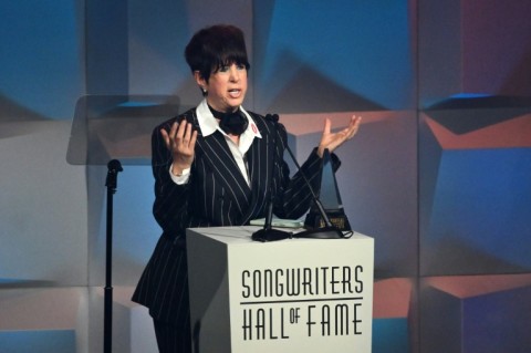 Recipient of the Johnny Mercer award US songwriter Diane Warren speaks onstage during the Songwriters Hall of Fame