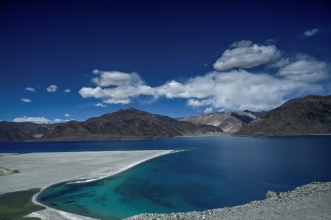 The saltwater lake Pangong Tso in the contested border lands of Ladakh