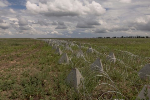 'Dragon's teeth' fortifications installed by Ukrainian forces intended to hold off Russian advances in the eastern Donetsk region