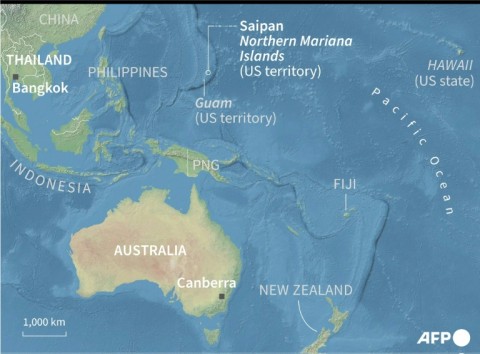 Map locating Saipan in northern Mariana Islands, a US territory in the Pacific