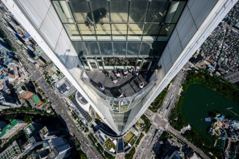 The Lotte World Tower in Seoul is 555 meters (1,820 feet) tall