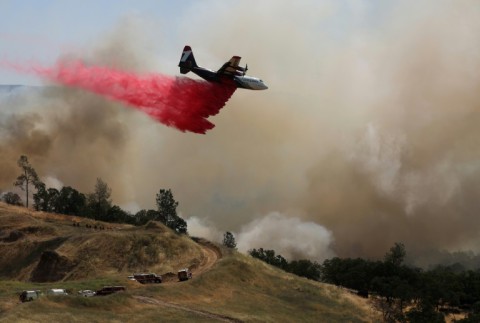 Firefighters were tackling the blaze from the air and from the ground