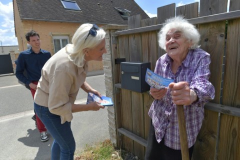 Far-right RN candidate Marie-Caroline Le Pen, sister of presidential candidate Marine Le Pen, was out mobilising support 