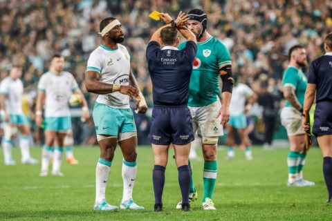 Ireland Caelan Doris (R) was shown a second half yellow card in Durban