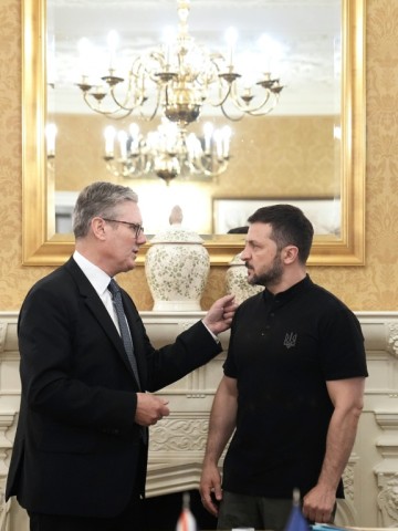 British Prime Minister Keir Starmer meets with Ukrainian President Volodymyr Zelensky on the sidelines of the NATO summit