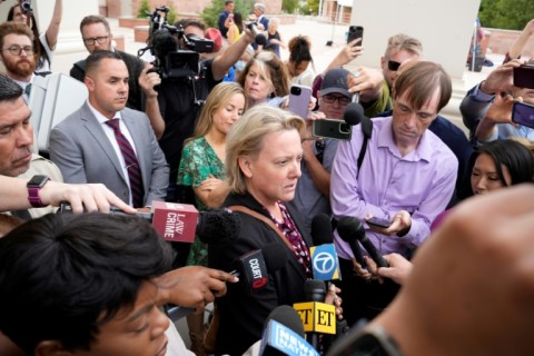 Special prosecutor Kari Morrissey speaks to journalists after actor Alec Baldwin's trial on involuntary manslaughter was dismissed by a judge 