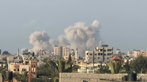 Smoke rises following strike on Nuseirat camp in central Gaza