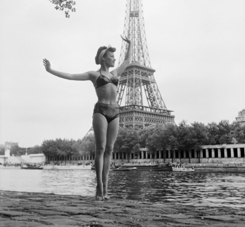 Scenic spot: a woman takes a dip in the Seine in 1949