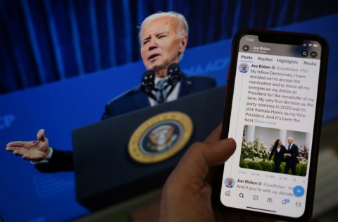 President Joe Biden's announcement he is not accepting the Democratic nomination for the 2024 presidential election is seen on X