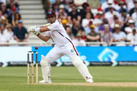 Fine innings: West Indies wicketkeeper Joshua Da Silva hits a four on his way to 82 not out against England in the second Test at Trent Bridge