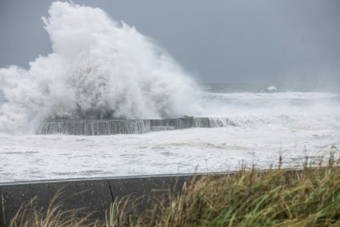 Waves break on the coasline in Yilan as Typhoon Gaemi approaches Taiwan