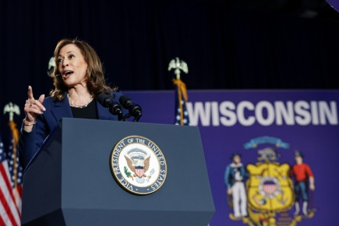 US Vice President and Democratic Presidential candidate Kamala Harris delivers the keynote speech at Zeta Phi Beta Sorority, Inc.'s Grand Boulé event at the Indiana Convention Center in Indianapolis, Indiana, on July 24, 2024. 