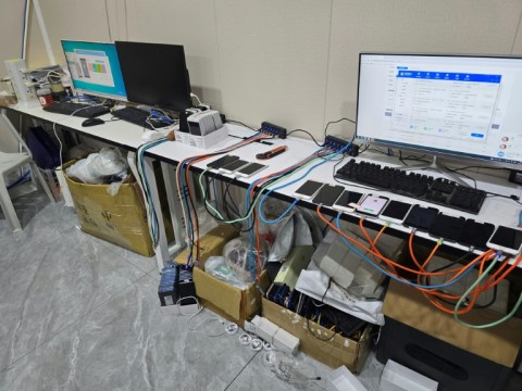 A handout photo from the Presidential Anti-Organized Crime Commission shows computers and mobile phones at a scam centre in Bamban