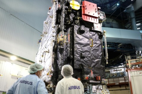 The spacecraft pictured in 2023, before it launched on its eight-year odyssey to Jupiter