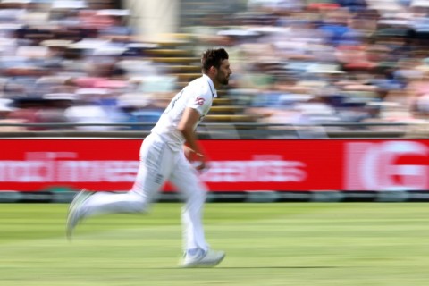 Express quick: England's Mark Wood runs in on his way to taking 5-40 against the West Indies in the third Test at Edgbaston