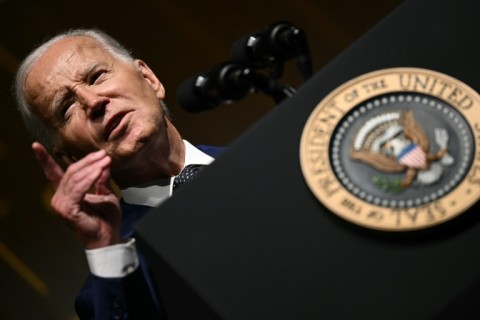 US President Joe Biden speaks at the LBJ presidential library in Austin, Texas on July 29, 2024