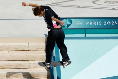 Japan's Yuto Horigome competes in the men's street skateboarding at the Urban Park in Place de la Concorde