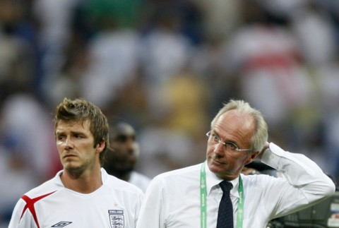 The 2006 World Cup ended in penalty shoot-out disappointment for  Sven-Goran Eriksson (R) and captain David Beckham (L)