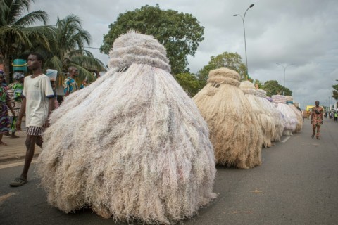 Zangbeto, traditional Vodun guardians of the night, at the Porto Novo Mask Festival