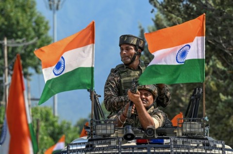 Indian troops take part in independence day celebrations in Srinagar this week