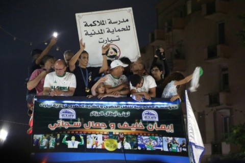 Khelif paraded through Tiaret in an open-top bus