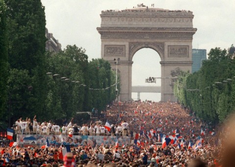 The Champs-Elysees, and its Arc de Triomphe, have often been a place of popular celebration of sporting events