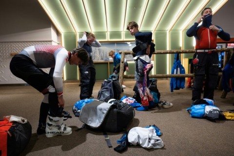 Members of the Carcassonne ski club in southern France, seen here changing,  have been coming to the indoor slope near Madrid for seven years