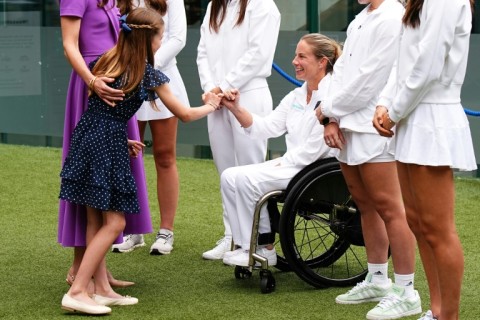 Shuker never imagined following a life changing motorbike accident she would end up being honoured by King Charles III and meeting his grand daughter Princess Charlotte (L)