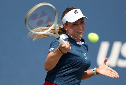 Moving on: Croatia's Donna Vekic on the way to a first-round victory over Australian Kimberly Birrell at the US Open