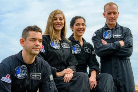 The SpaceX Polaris Dawn crew (from L) Mission Commander Jared Isaacman, Mission Commander; Mission Specialist and Medical Officer Anna Menon; Mission Specialist  Sarah Gillis; and Mission Pilot Scott Poteet