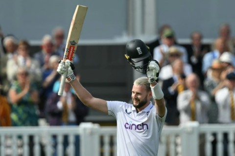 Ton of joy: England's Gus Atkinson celebrates reaching his hundred against Sri Lanka in the second Test at Lord's