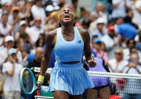 Defending champion Coco Gauff celebrates her US Open victory over Elina Svitolina
