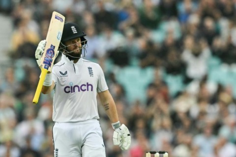 England's Ben Duckett celebrates his half-century in the third Test against Sri Lanka at the Oval