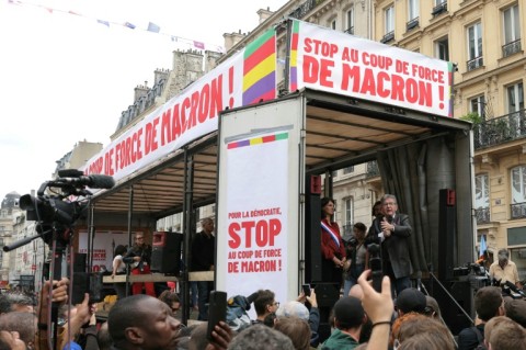 Hard-left leader Jean-Luc Melenchon has charged that the June-July election had been "stolen from the French" and called on French people to take to the streets