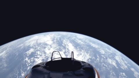 This handout image released by SpaceX on September 10, 2024 shows a view of Earth and the Dragon capsule's Skywalker shortly after the Polaris Dawn crew launched into orbit